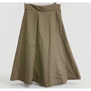 Vtg 80s Wool Blend Midi Skirt Taupe A-Line Cottagecore W23” Academia Deadstock